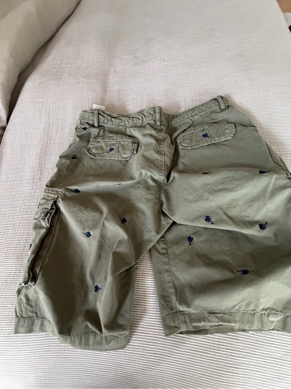 40weft Olive Green Cargo Shorts with Navy Embroidery Accents